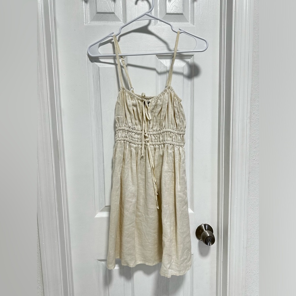 FAITHFULL THE BRAND Shivka Mini Dress in Plain Egg Shell - Picture 4 of 7
